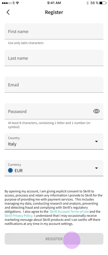 Archived Skrill mobile application-flow screen 19