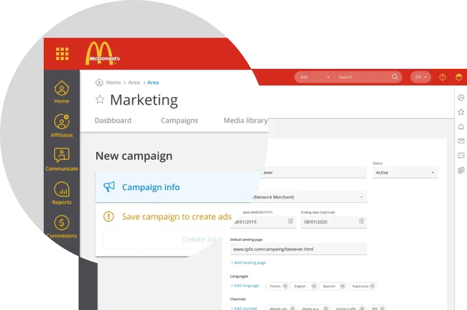 The same underlying interface again, this time under a fast-food brand's red and gold