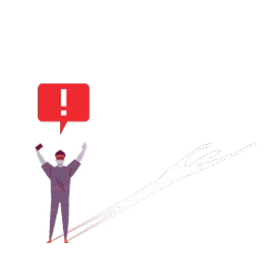 Icon for the panic button alert: a worker raising both hands with an alert symbol above